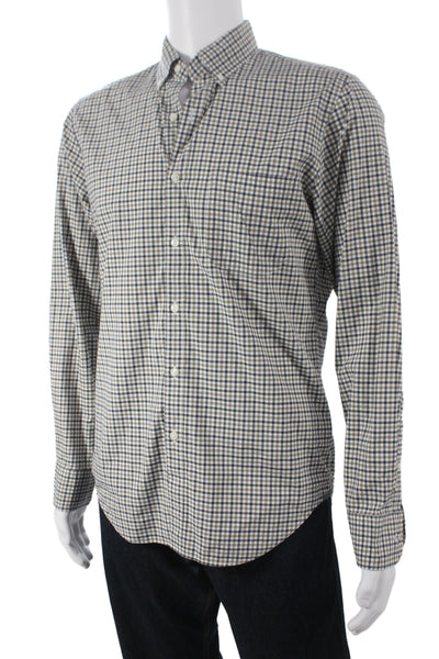 J Crew Men's Cotton Collard  Check Button front Shirt   Beige  Size S