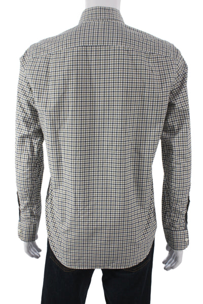 J Crew Men's Cotton Collard  Check Button front Shirt   Beige  Size S