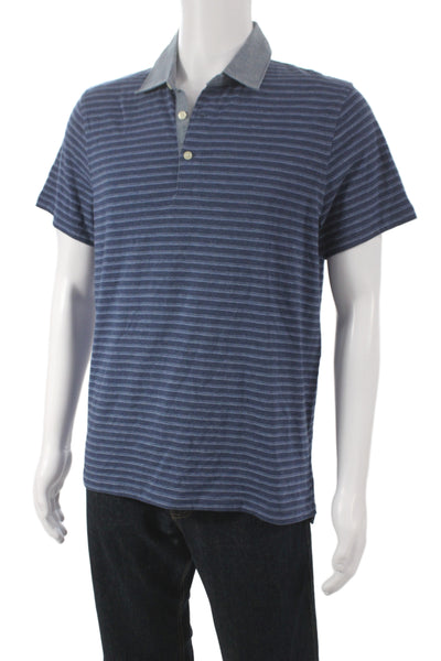 J Crew Mens Polo Striped Dark Blue Collared 100% Cotton Short Sleeve Size M
