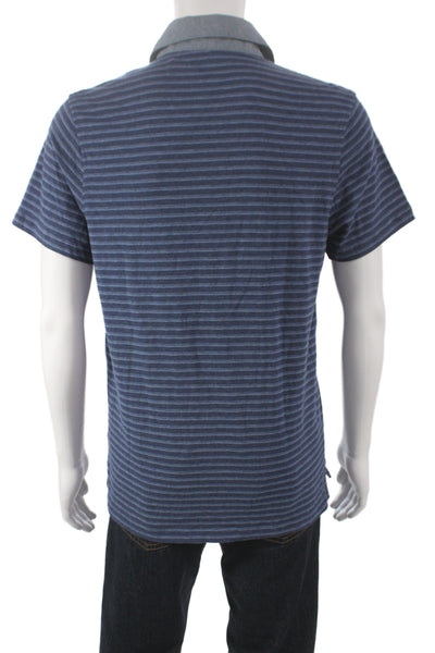 J Crew Mens Polo Striped Dark Blue Collared 100% Cotton Short Sleeve Size M