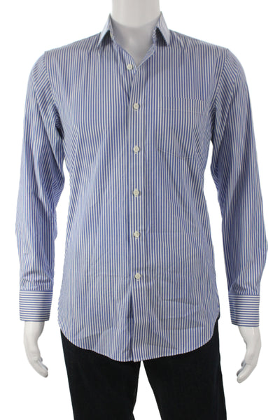 J Crew Men's Cotton Collard  Stripe Button front Shirt    Blue Size S