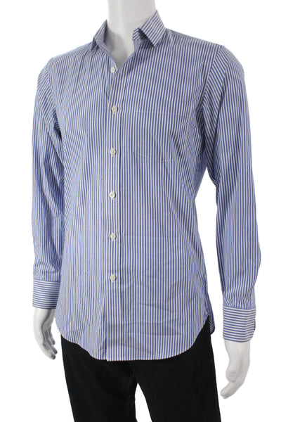 J Crew Men's Cotton Collard  Stripe Button front Shirt    Blue Size S