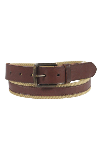 J Crew Men's Cotton Leather Stripe belt Brown