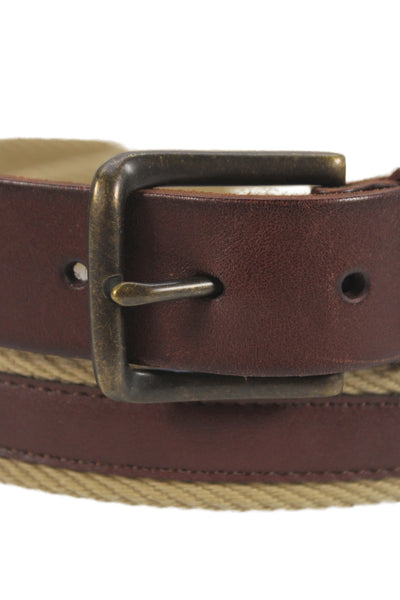 J Crew Men's Cotton Leather Stripe belt Brown