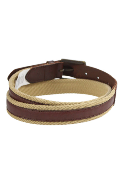 J Crew Men's Cotton Leather Stripe belt Brown