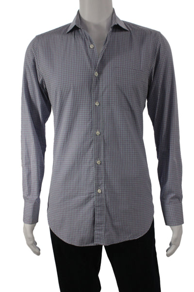J Crew Men's Cotton Collard  Check Button front Shirt   Blue Size S