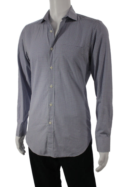 J Crew Men's Cotton Collard  Check Button front Shirt   Blue Size S
