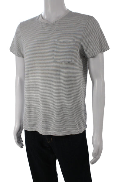 J Crew Mens Striped Gray Basic Cotton Crew Neck Short Sleeve T-Shirt Size M