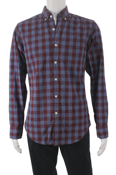 J Crew Men's Cotton Collard  Check Button front Shirt    Red Size S