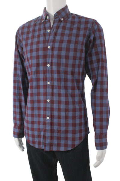 J Crew Men's Cotton Collard  Check Button front Shirt    Red Size S