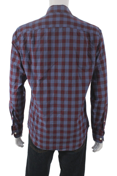 J Crew Men's Cotton Collard  Check Button front Shirt    Red Size S