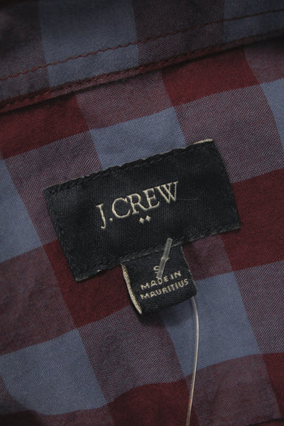 J Crew Men's Cotton Collard  Check Button front Shirt    Red Size S