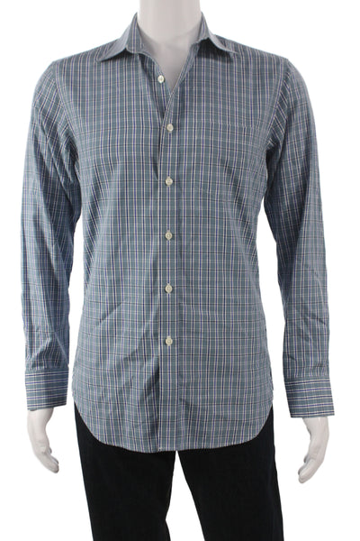 J Crew Men's Cotton Collard  Stripe Button front Shirt    Blue Size S