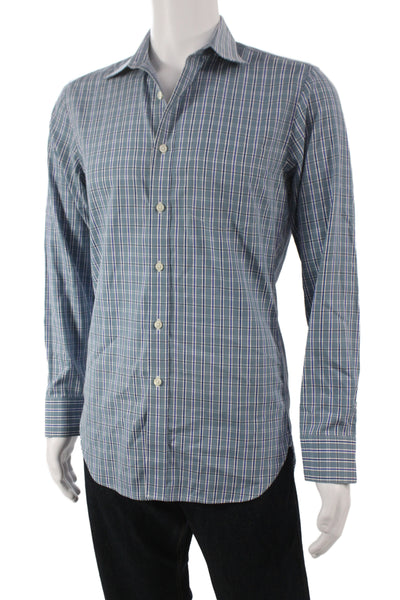 J Crew Men's Cotton Collard  Stripe Button front Shirt    Blue Size S
