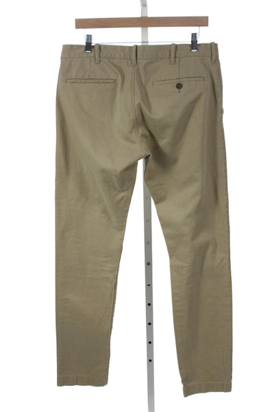 J Crew Mens Clothing Khaki Chinos Beige Button 100% Cotton Inseam 33 Size 32