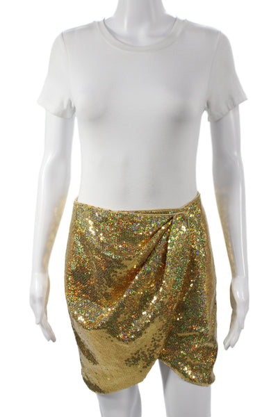 Toccin Womens Bodycon Mini Skirt Yellow Button Nylon Size S