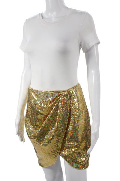 Toccin Womens Bodycon Mini Skirt Yellow Button Nylon Size S