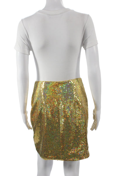 Toccin Womens Bodycon Mini Skirt Yellow Button Nylon Size S