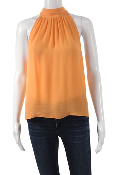 Designer Women High Neck Tie Sleeveless Blouse Orange Polyester Size S