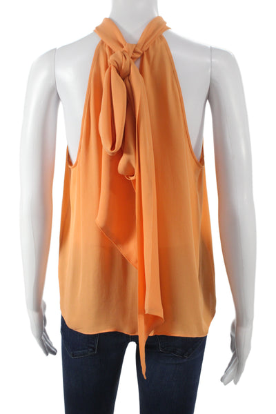 Designer Women High Neck Tie Sleeveless Blouse Orange Polyester Size S