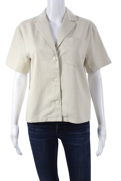 Toccin Women Collared Button-Up Short Sleeve Beige Tencel Linen Size XS