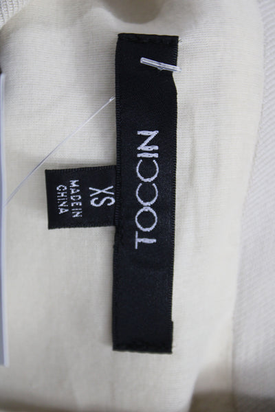 Toccin Women Collared Button-Up Short Sleeve Beige Tencel Linen Size XS