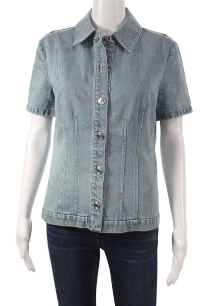 Toccin Women 90s Light Blue Denim Collared Button Short Sleeve Jacket Size 4
