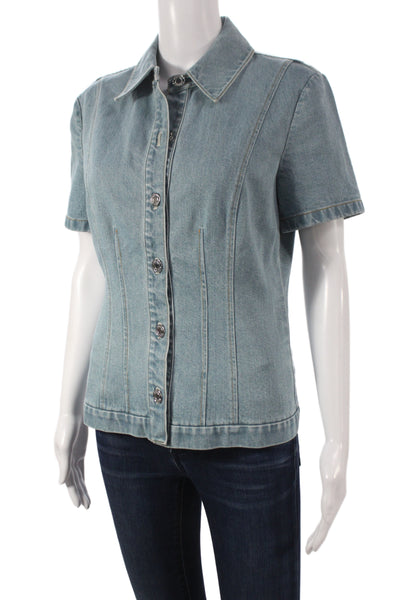 Toccin Women 90s Light Blue Denim Collared Button Short Sleeve Jacket Size 4