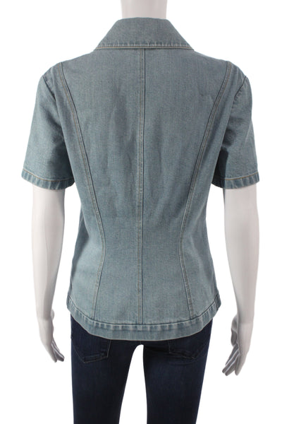 Toccin Women 90s Light Blue Denim Collared Button Short Sleeve Jacket Size 4