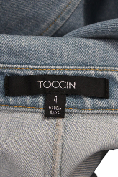 Toccin Women 90s Light Blue Denim Collared Button Short Sleeve Jacket Size 4