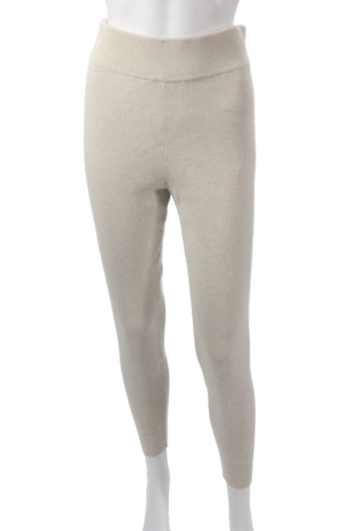 Toccin Women Ankle Cropped Leggings Beige Cotton Spandex Designer Size XS
