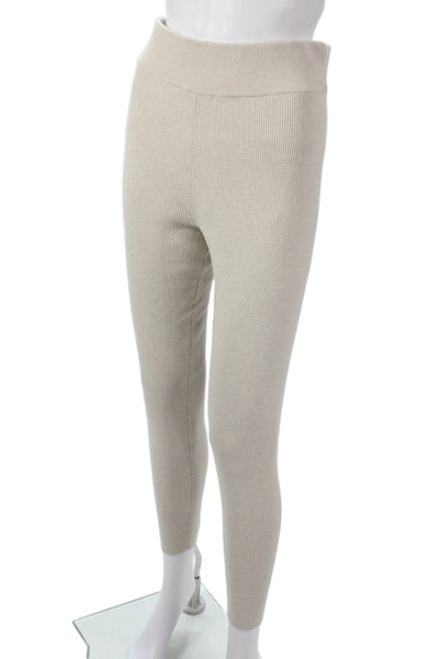 Toccin Women Ankle Cropped Leggings Beige Cotton Spandex Designer Size XS