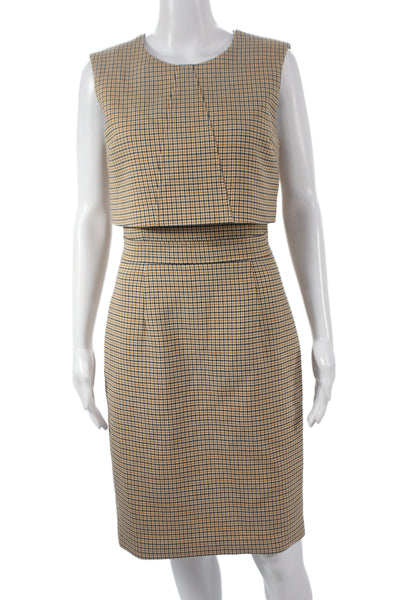Toccin Women Sheath Pencil Dress Beige Check Sleeveless Size 4