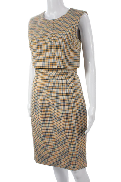 Toccin Women Sheath Pencil Dress Beige Check Sleeveless Size 4