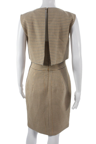 Toccin Women Sheath Pencil Dress Beige Check Sleeveless Size 4