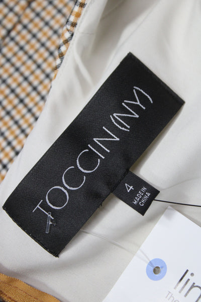 Toccin Women Sheath Pencil Dress Beige Check Sleeveless Size 4