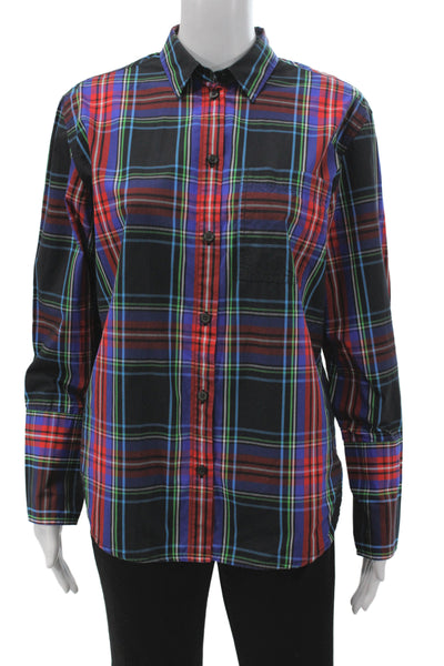 J Crew Womens Collared Plaid Black Cotton Long Sleeve Button-Up Shirt Size 4