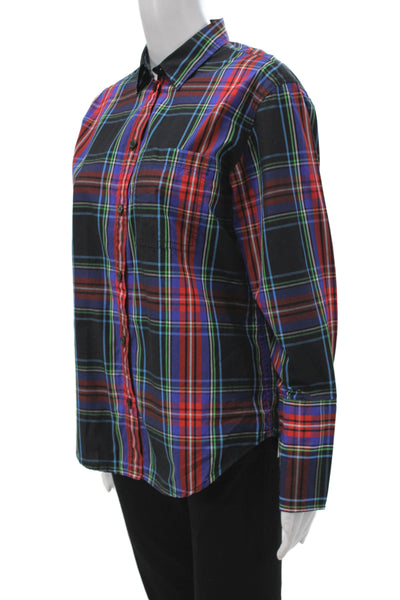J Crew Womens Collared Plaid Black Cotton Long Sleeve Button-Up Shirt Size 4