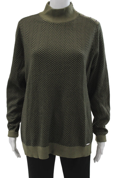 Calvin Klein Unisex Green Herringbone Mock Neck Pullover Acrylic Size L