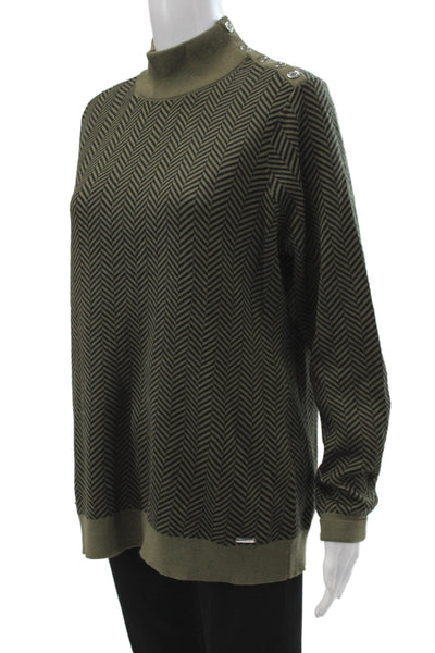 Calvin Klein Unisex Green Herringbone Mock Neck Pullover Acrylic Size L