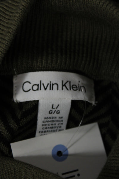 Calvin Klein Unisex Green Herringbone Mock Neck Pullover Acrylic Size L