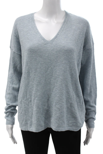 Eileen Fisher Unisex Pullover Sweater Gray V Neck Longsleeve Linen Size S