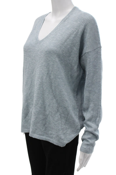 Eileen Fisher Unisex Pullover Sweater Gray V Neck Longsleeve Linen Size S