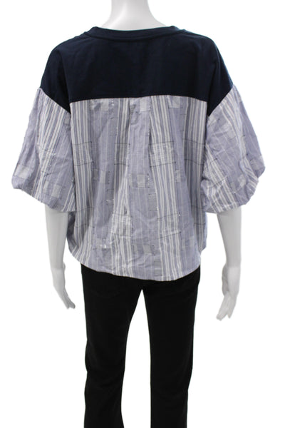 Ramy Brook Womens Cropped T-Shirt Dark Blue Short Sleeve Crew Neck Size L