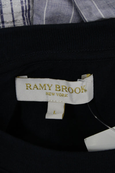 Ramy Brook Womens Cropped T-Shirt Dark Blue Short Sleeve Crew Neck Size L