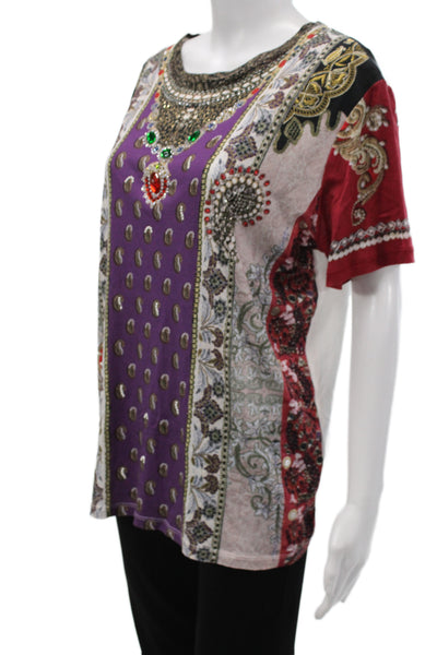 Etro Womens Purple Paisley Cotton Poly Tunic Short Sleeve Round Neck Size 44
