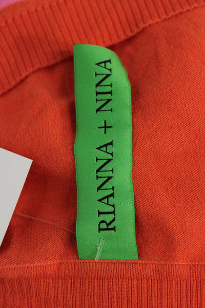 Rianna + Nina Women Orange Geometric V-Neck Midcalf Long Sleeve Kaftan Size S