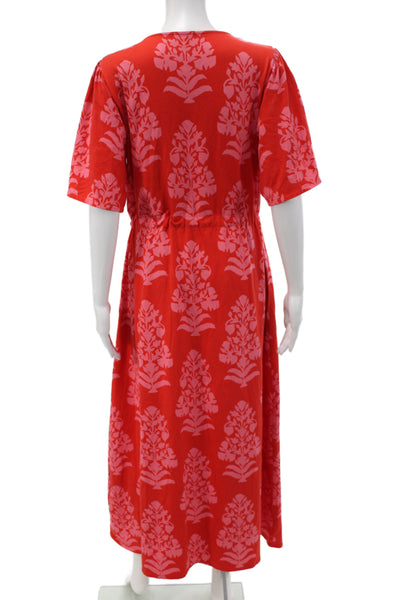 Spartina 449 Women Maxi Kaftan V-Neck Floral Short Sleeve Red Dress Size M