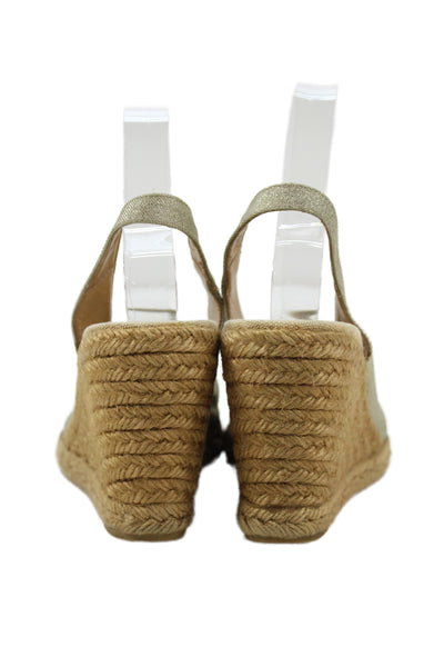 Castaner Womens Glitter Print Woven Espadrille Wedge Heels Gold Size EUR 39 9