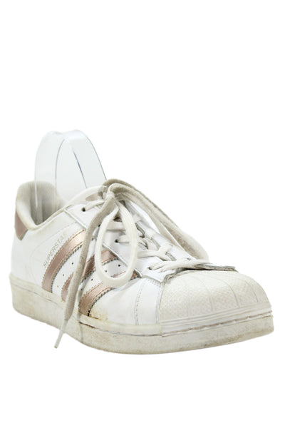 Adidas Womens Superstar Low Top Athletic Sneakers White Rosegold Size 8